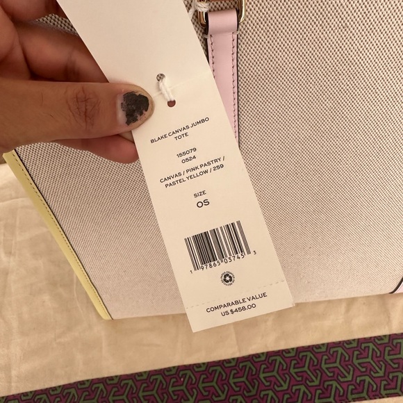 Tory Burch Blake Canvas Jumbo Tote In CANVAS / PINK PASTRY /
PASTEL YELLOW - Picture 5 of 12